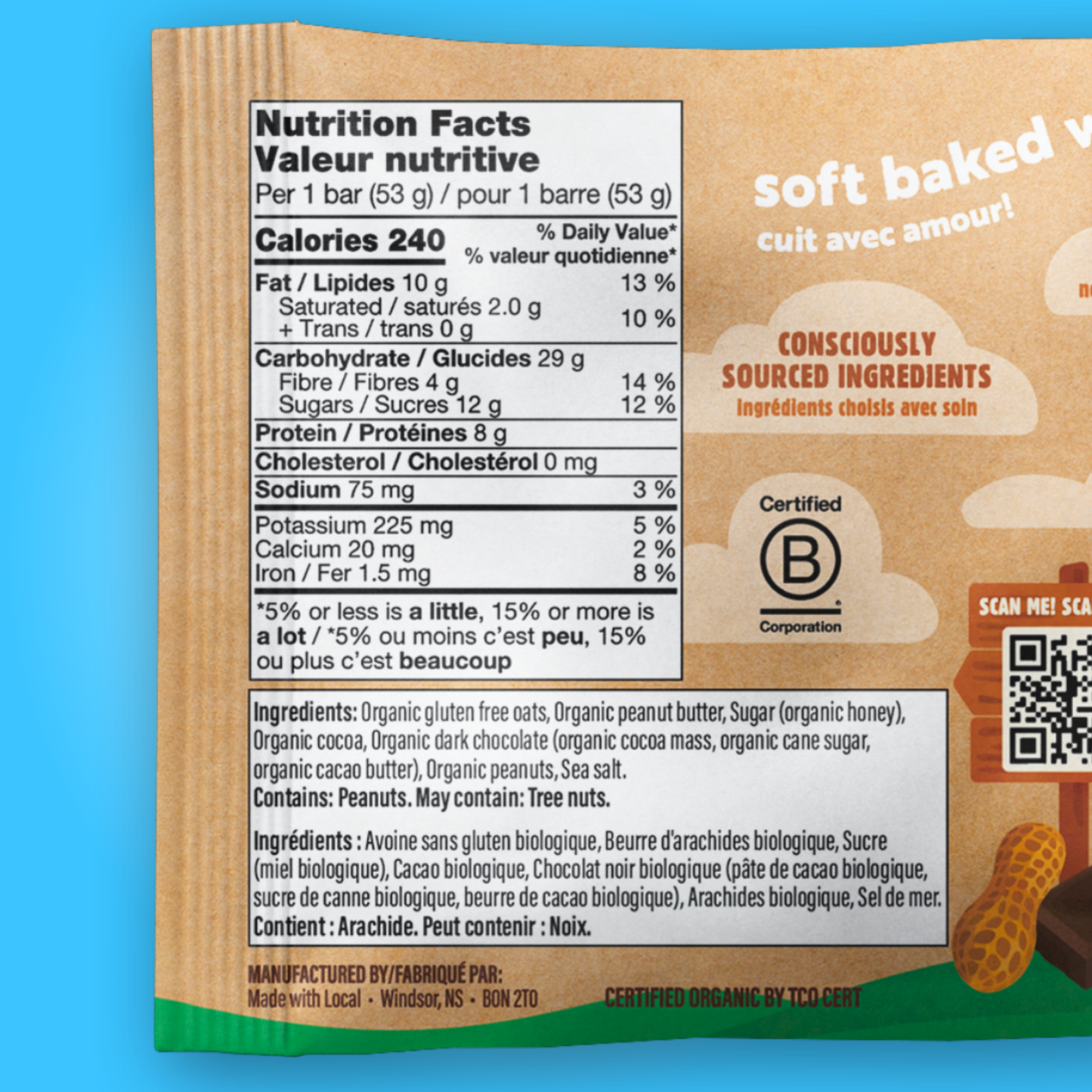 Peanut Butter Brownie | Organic Real Food Bar: 53g