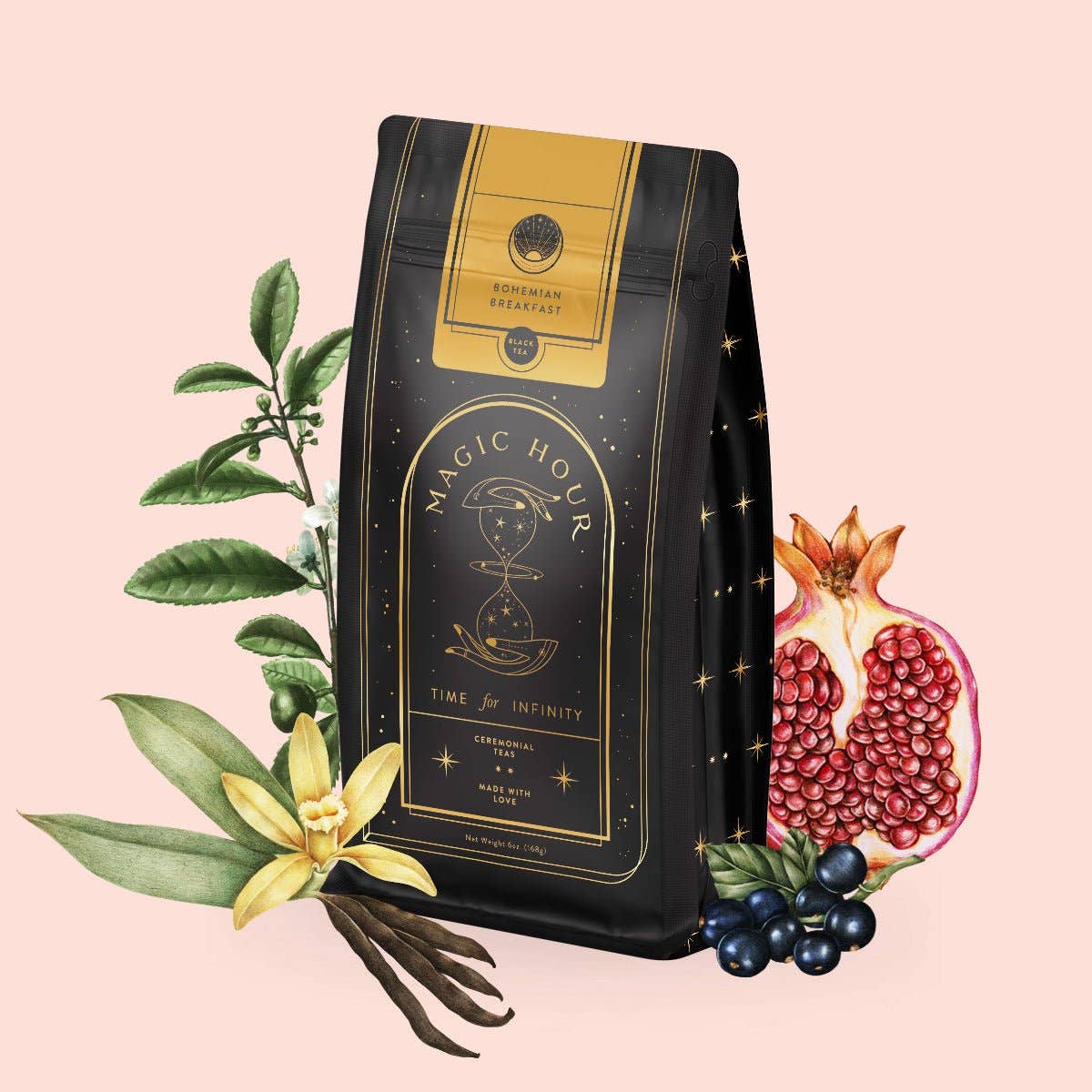 Bohemian Breakfast Black Tea- Probiotic Rich Vanilla Puerh: Violet Glass Apothecary Jar (60-75 Cups)