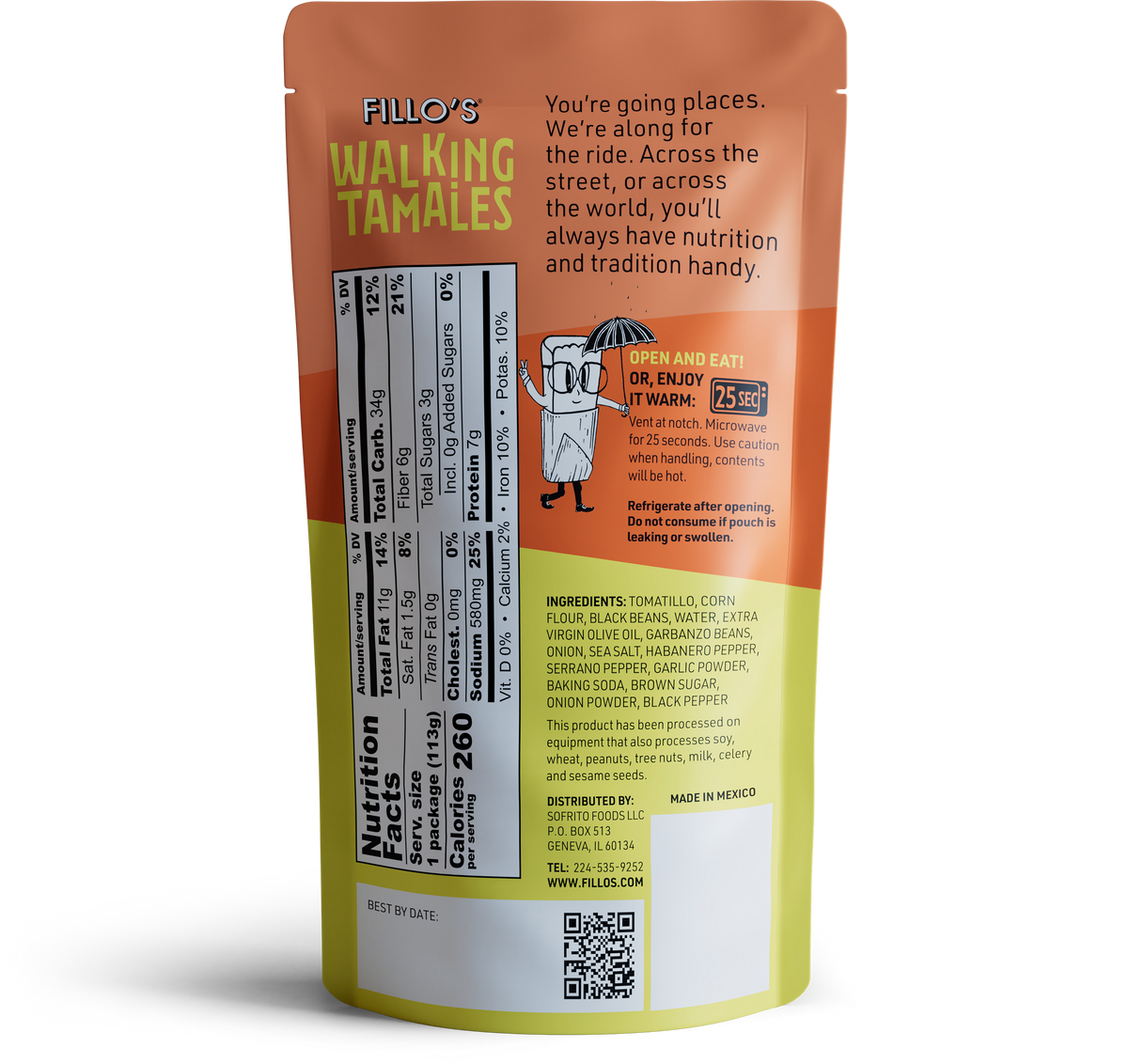Bean Salsa Habanero Walking Tamales, 7 Pouches/Case