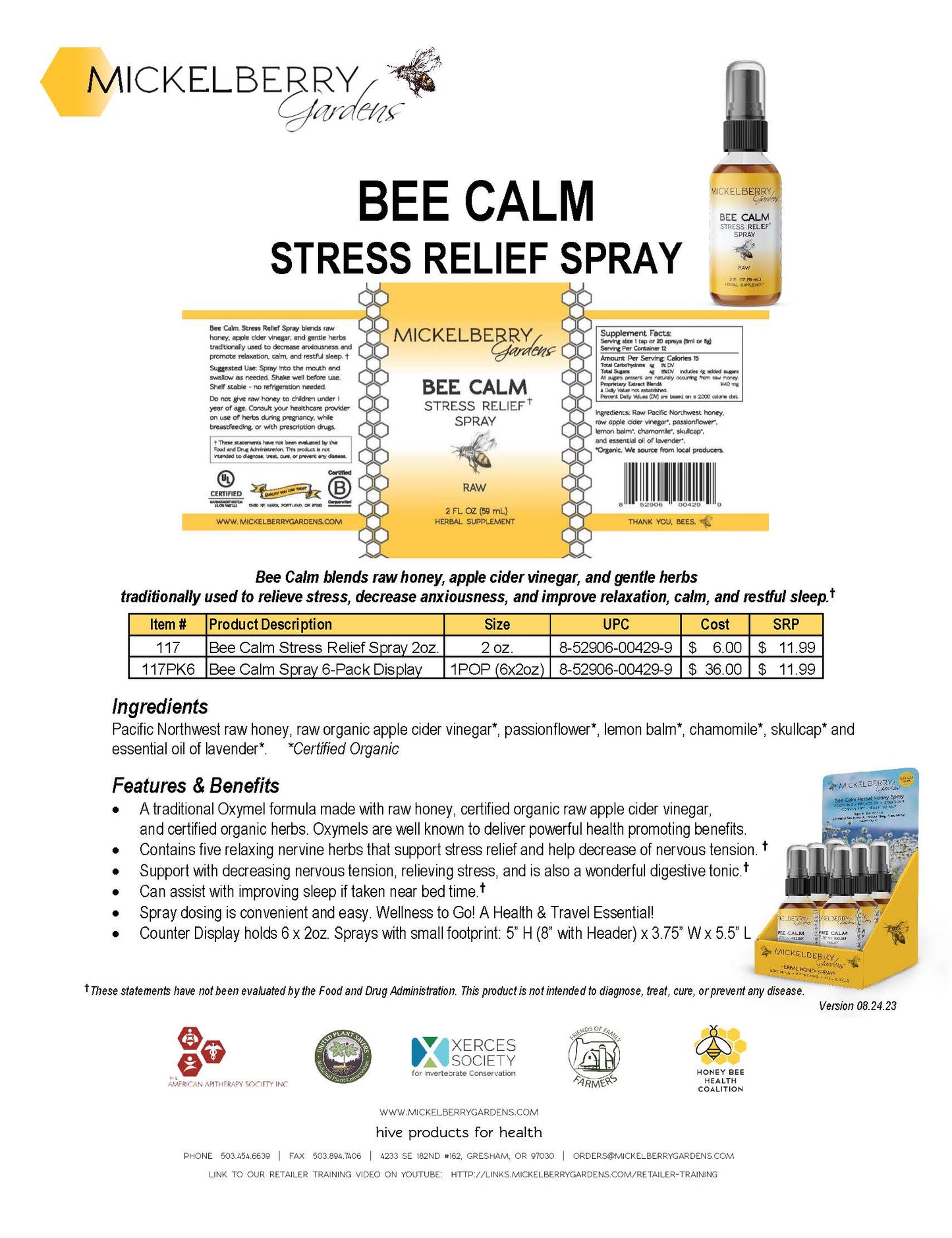Herbal Honey Spray Display (Pack of 6): Elderberry Immune Support Spray