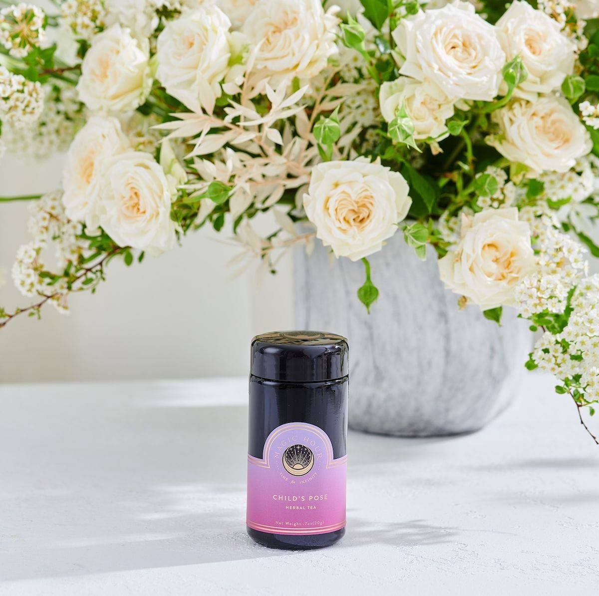 Child's Pose™ Herbal Adaptogen Tea for Sleep & Restful Calm: Violet Glass Apothecary Jar (60-75 Cups)