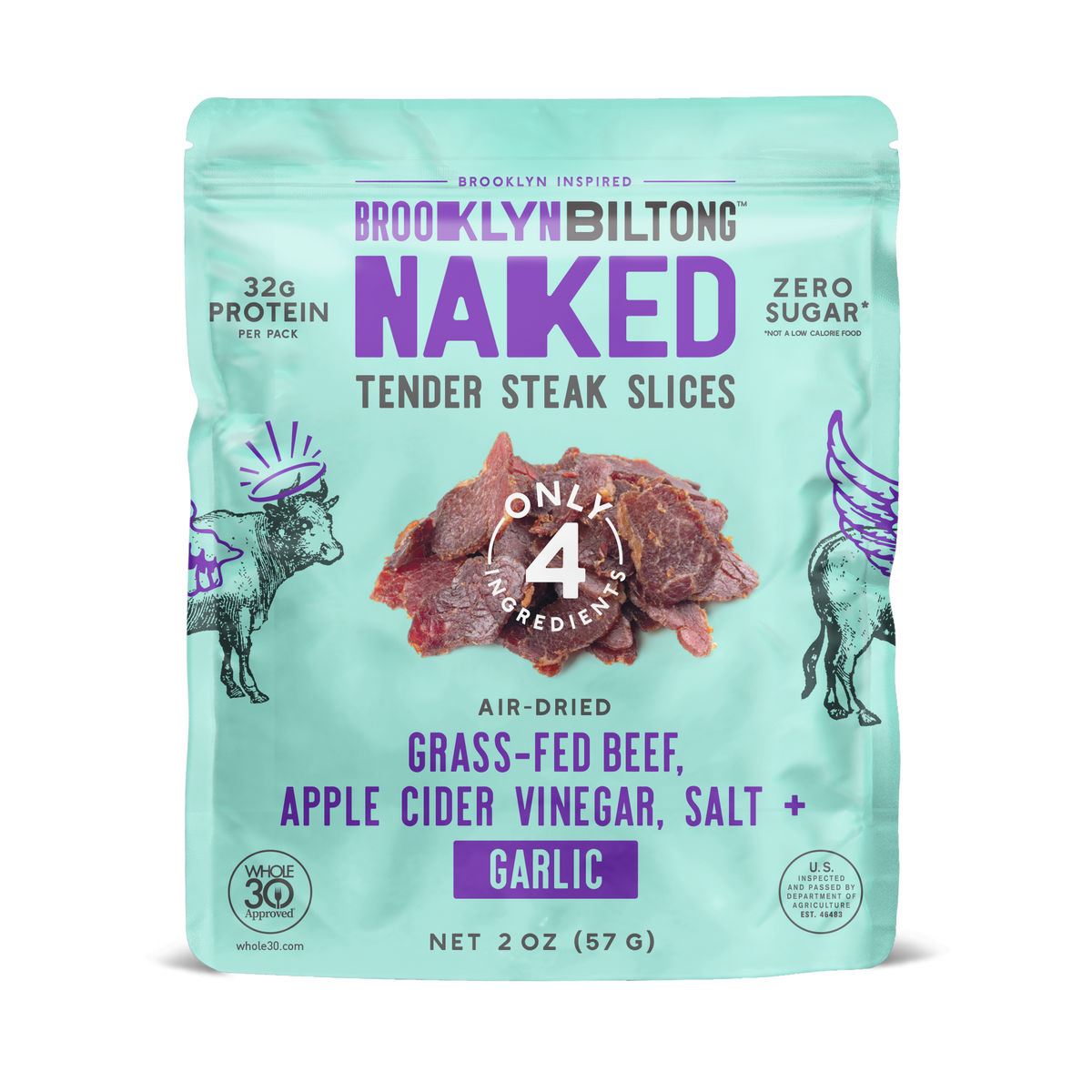 2oz Grass Fed Biltong Naked Tender Steak Slices Garlic: 2 oz