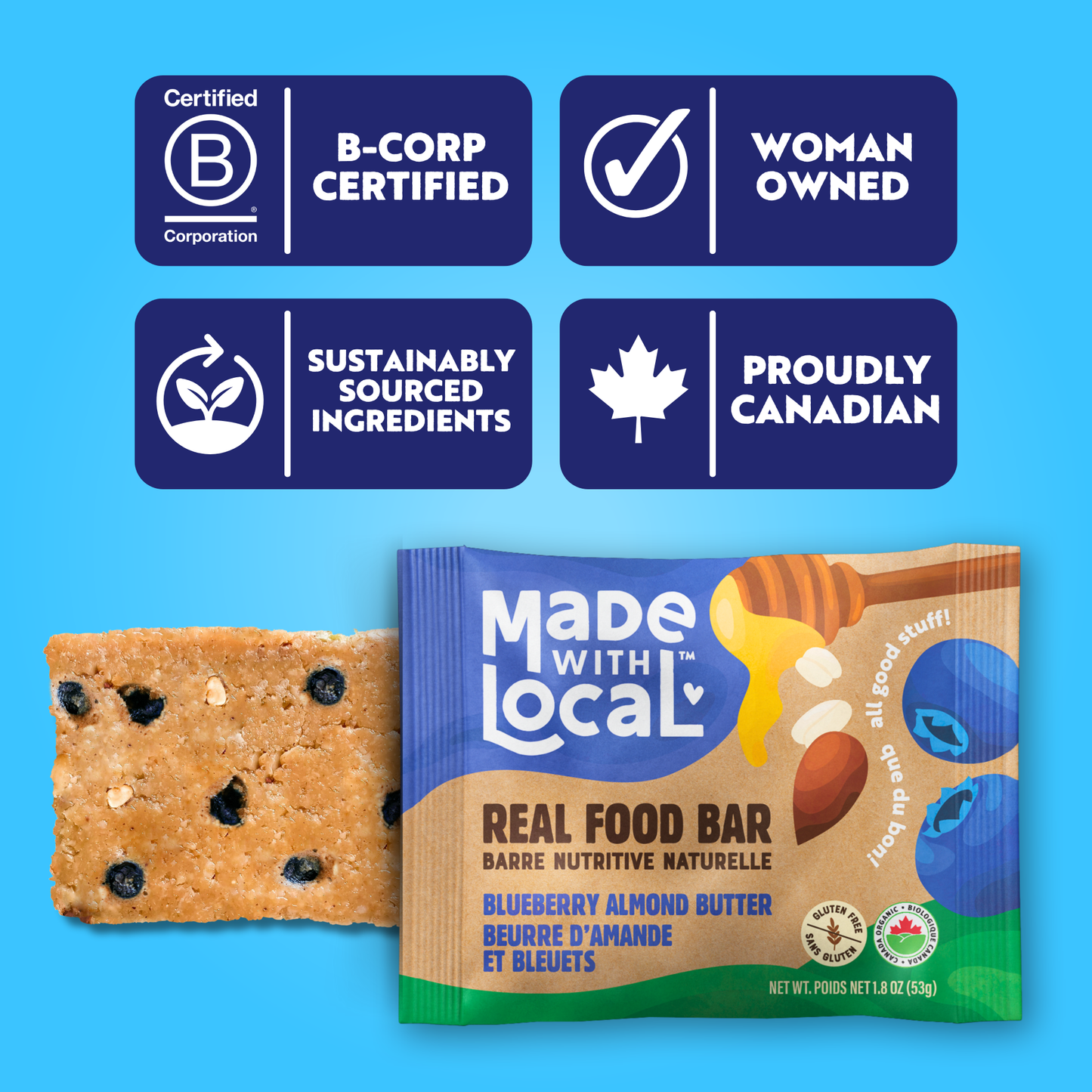Blueberry Almond Butter | Organic Real Food Bar: 53g