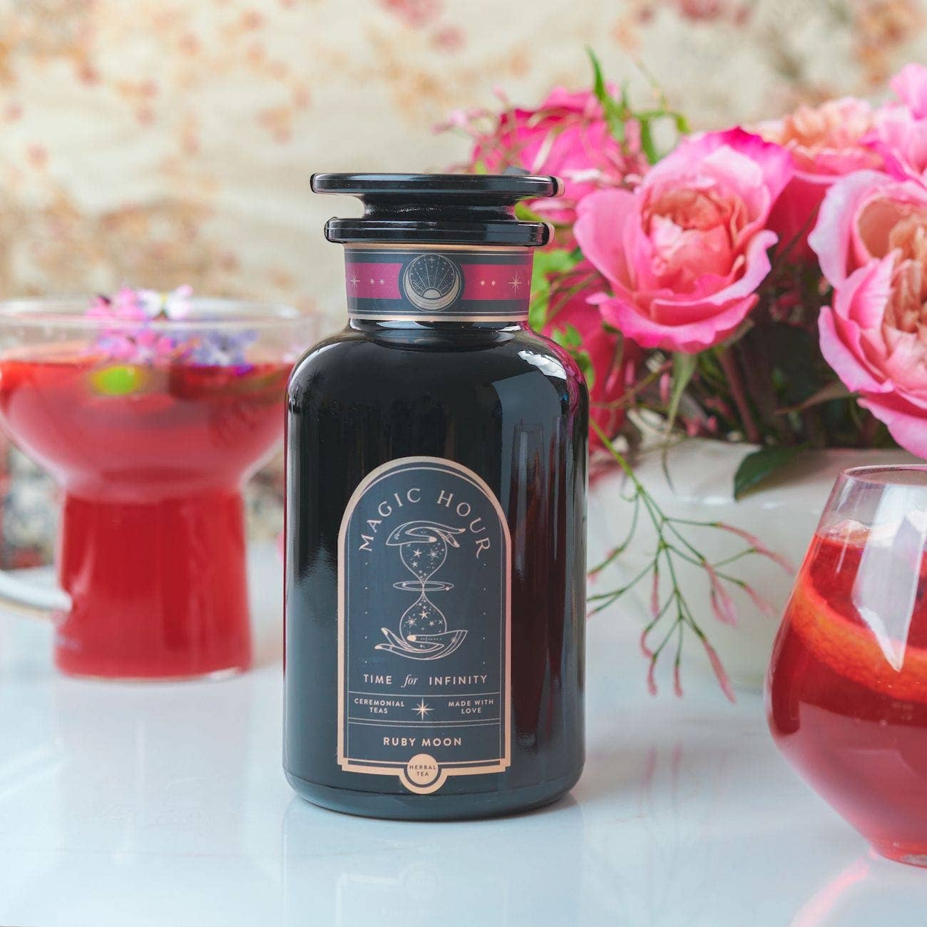 Ruby Moon™: Hibiscus Elderberry Tea: 6 oz Violet Apothecary Jar filled with Tea ( 75+ Cups)