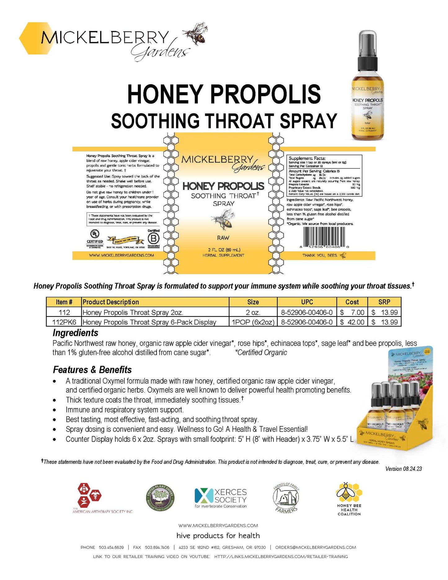 Herbal Honey Spray Display (Pack of 6): Bee Calm Stress Relief Spray