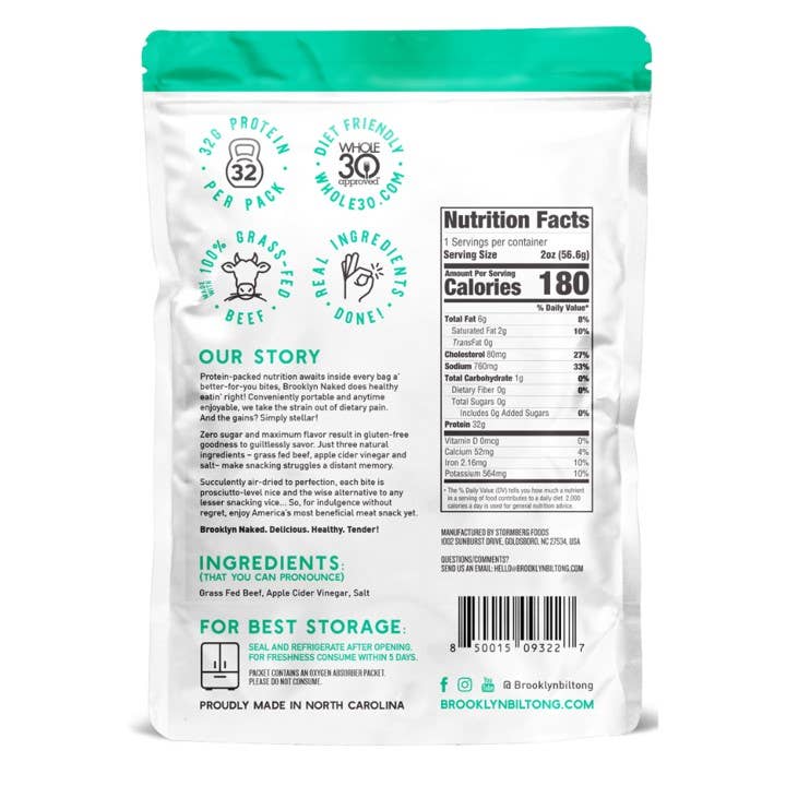 2oz Grass Fed Biltong Naked Tender Slices Classic
