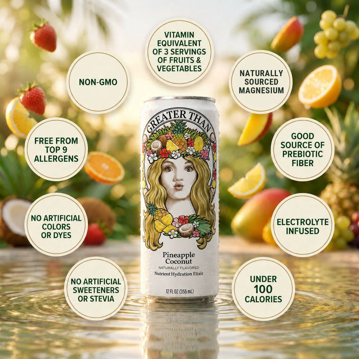 Pineapple Coconut: Coconut Water and Real Fruit Juice with Electrolytes, Vitamins and Fiber: 12-pack