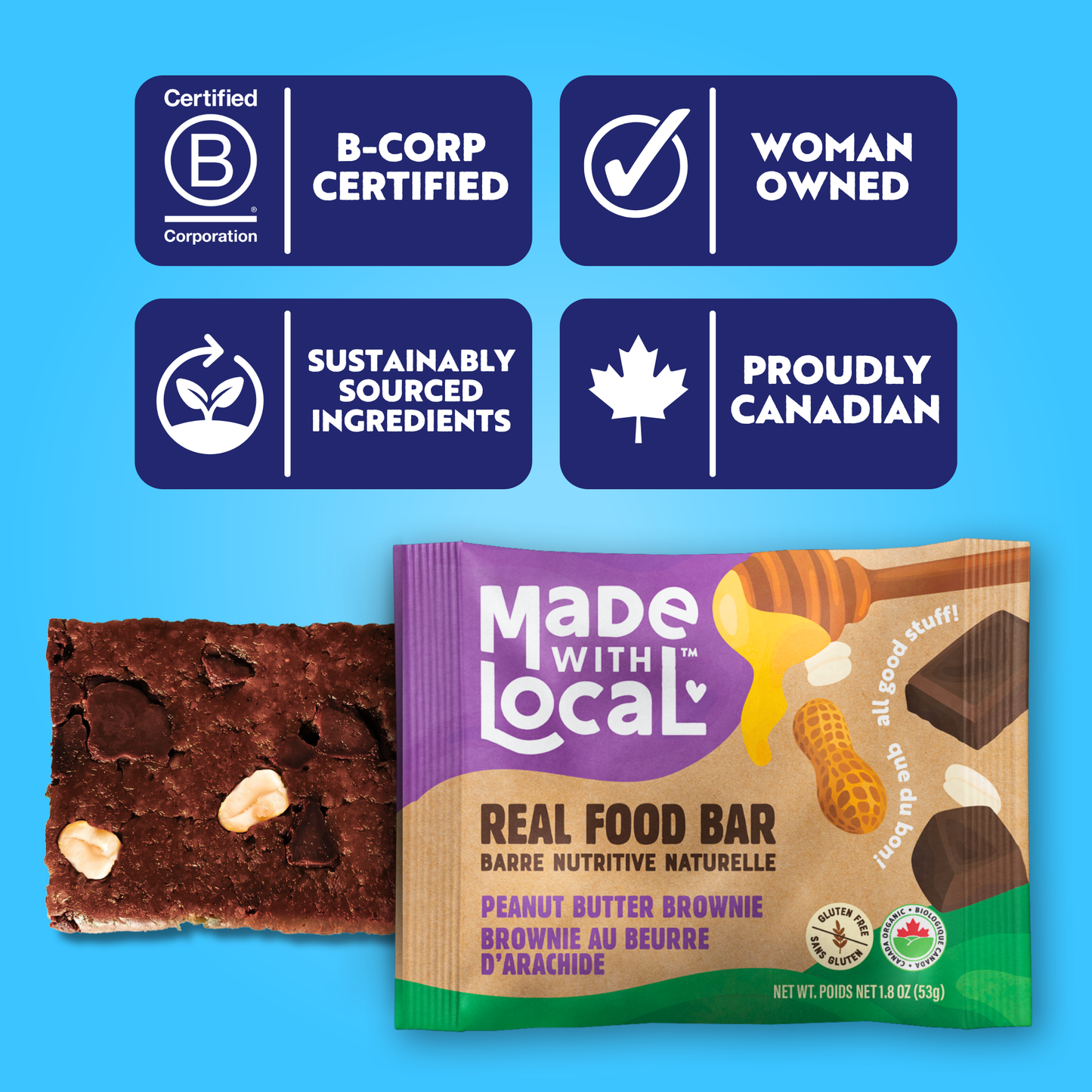 Peanut Butter Brownie | Organic Real Food Bar: 53g