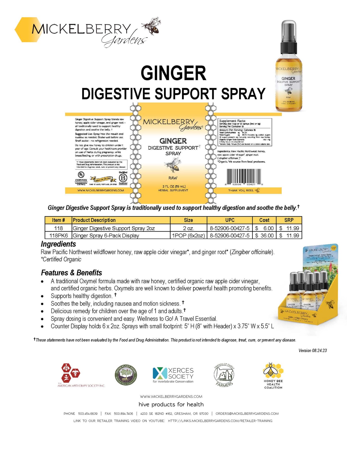 Herbal Honey Spray Display (Pack of 6): Bee Calm Stress Relief Spray