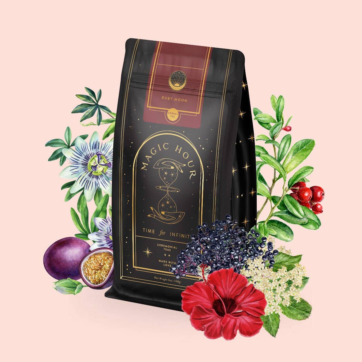 Ruby Moon™: Hibiscus Elderberry Tea: 6 oz Violet Apothecary Jar filled with Tea ( 75+ Cups)