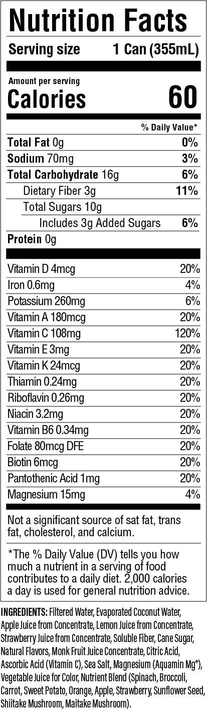 Strawberry Lemonade: Coconut Water and Real Fruit Juice with Electrolytes, Vitamins and Fiber: 12-pack