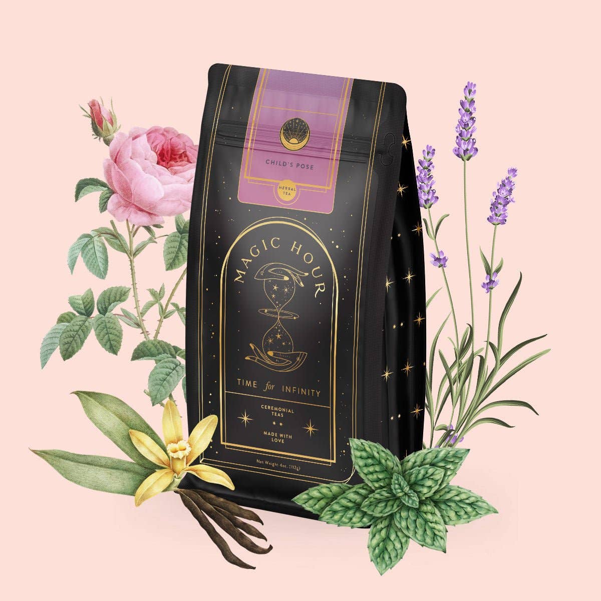 Child's Pose™ Herbal Adaptogen Tea for Sleep & Restful Calm: Violet Glass Apothecary Jar (60-75 Cups)