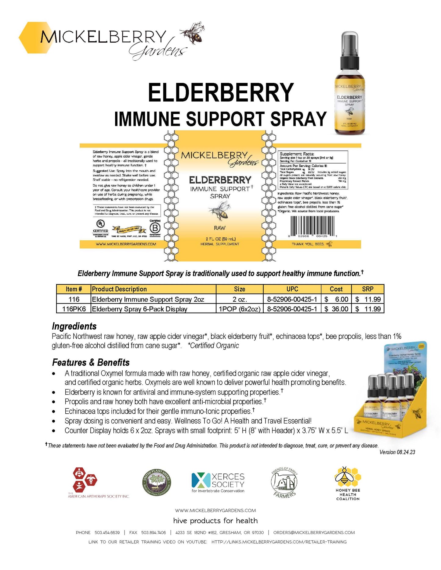 Herbal Honey Spray Display (Pack of 6): Ginger Digestive Support Spray