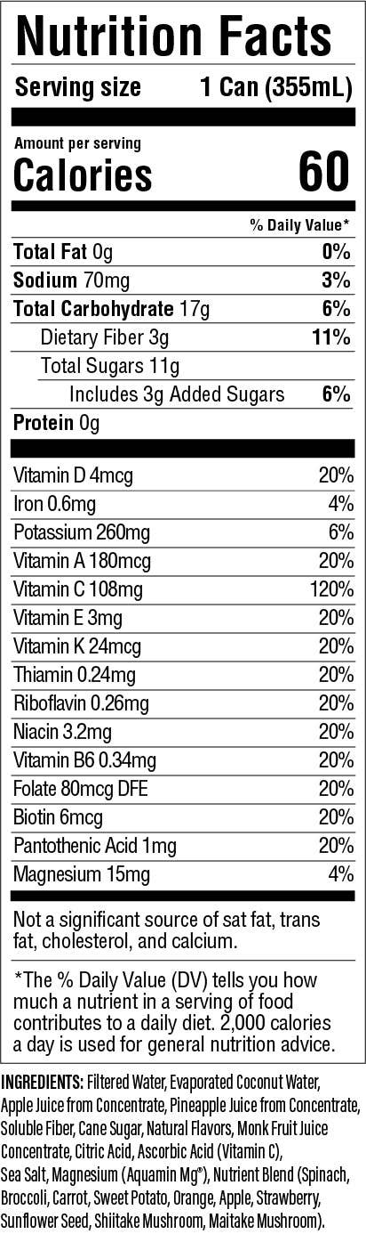 Pineapple Coconut: Coconut Water and Real Fruit Juice with Electrolytes, Vitamins and Fiber: 12-pack